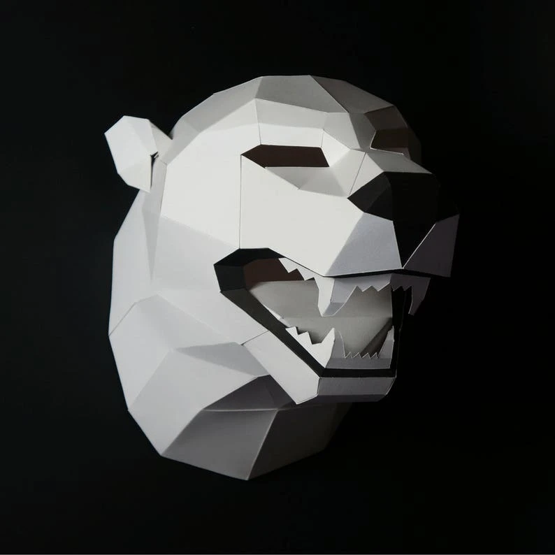 Polar Bear Trophy Mask, 3D Papercraft Mask Template, Low Poly Paper Mask, Wall Art, Animal Mask, PDF Pattern