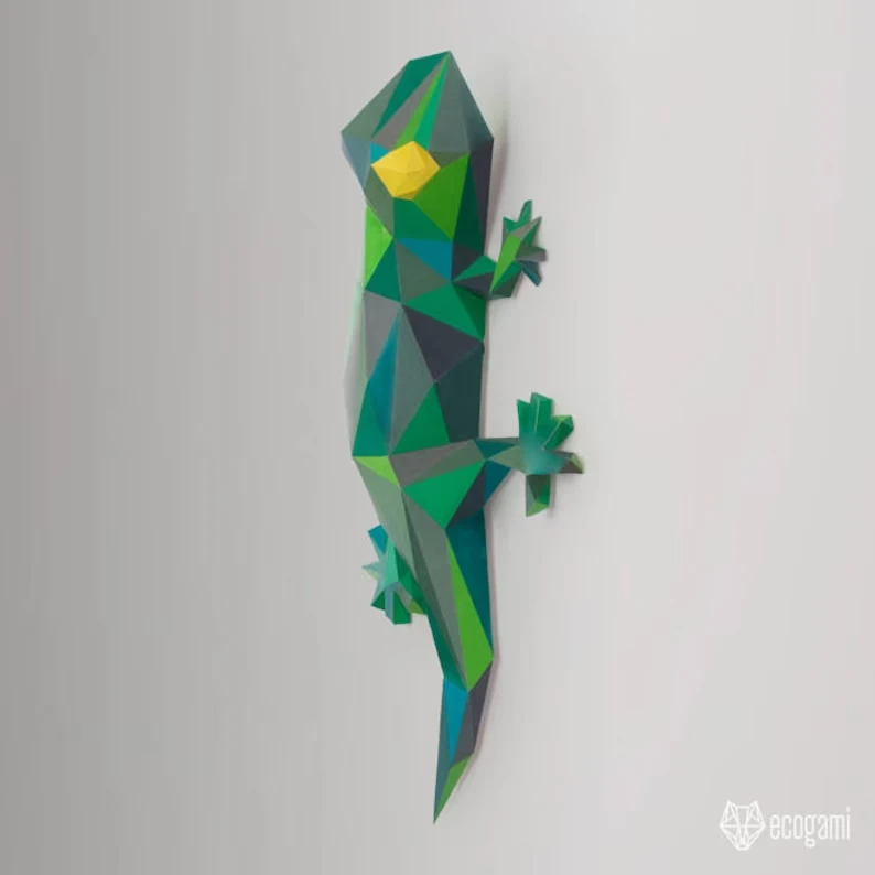 Lizard papercraft sculpture, printable 3D puzzle, papercraft Pdf template to make your reptile decor
