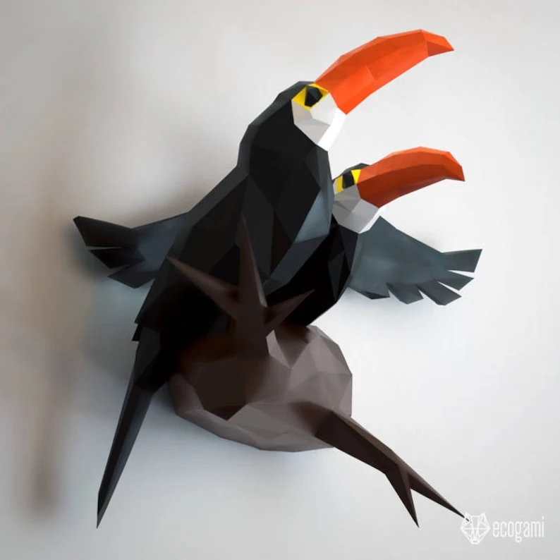 Toucan papercraft sculpture, printable 3D puzzle, papercraft Pdf template to make your toucan art