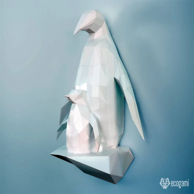 Penguin papercraft sculpture, printable 3D puzzle, 3D papercraft Pdf template to make your penguin wall art