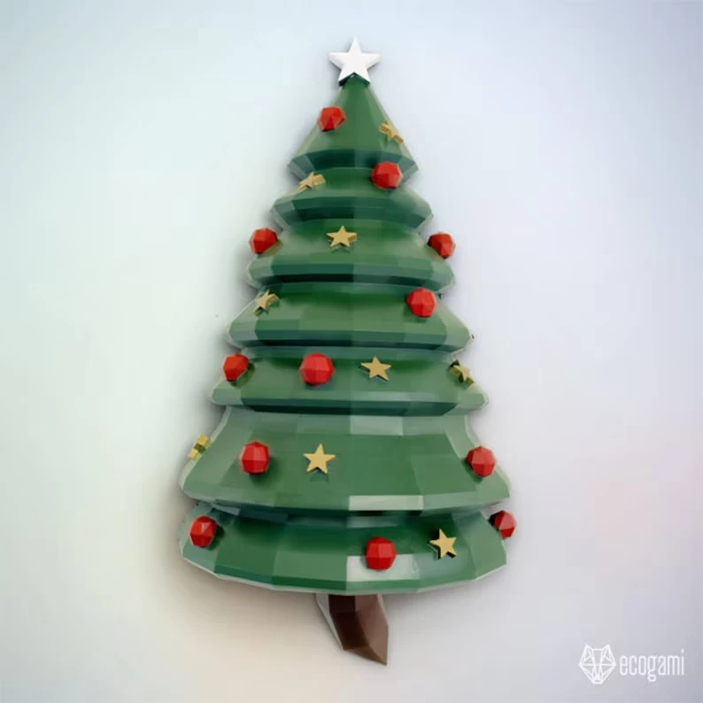 Christmas tree papercraft trophy, printable 3D puzzle, papercraft Pdf template to make your Christmas wall decor