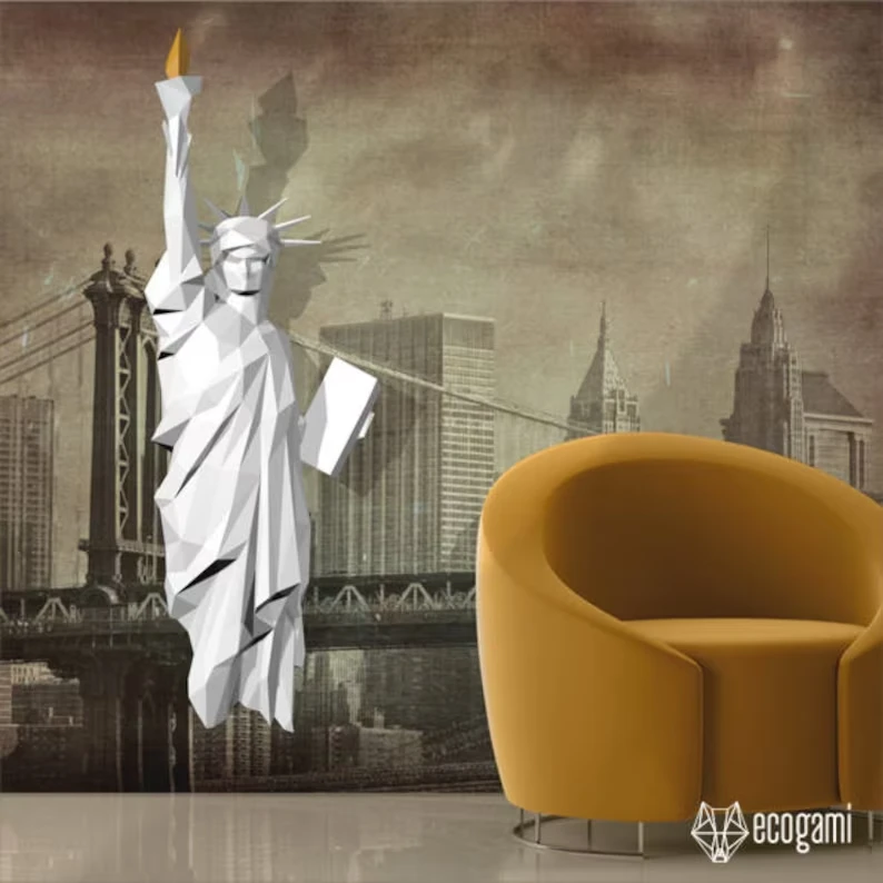 Statue of Liberty papercraft sculpture, printable 3D puzzle, papercraft Pdf template to make your New York wall decor