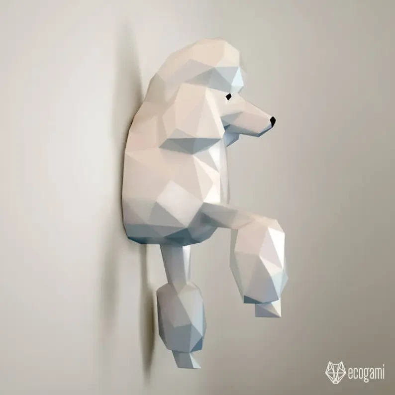 Poodle papercraft sculpture, printable 3D puzzle, papercraft Pdf template to make your poodle dog wall décor