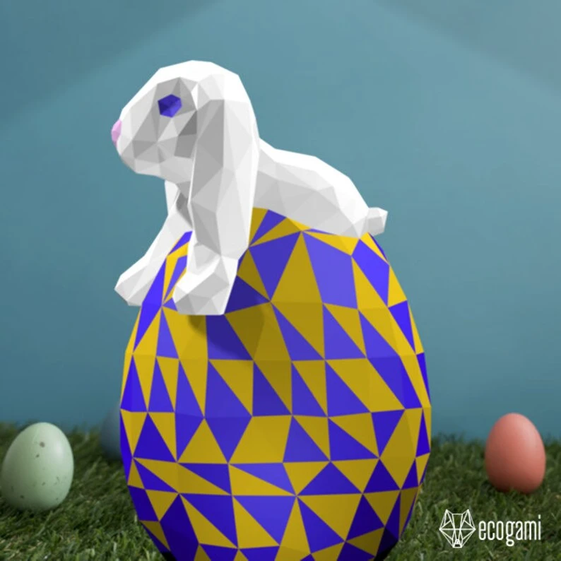 Easter bunny egg papercraft sculpture, printable 3D puzzle, papercraft Pdf template to make your Easter decor