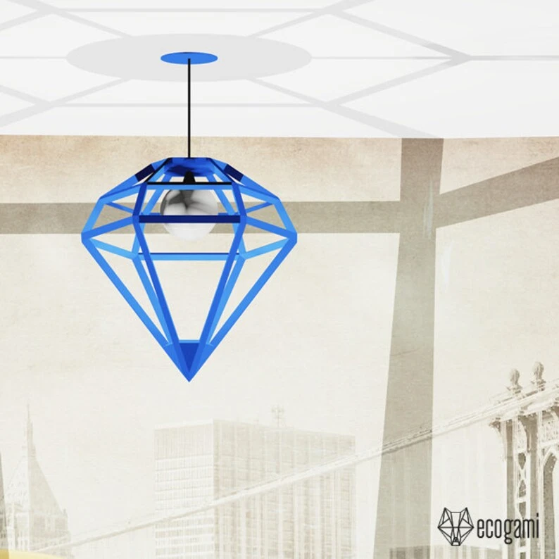 Paper lampshade DIAMOND, printable lamp shade, papercraft Pdf template to make your ceiling decor