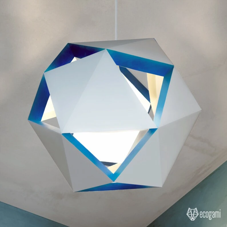 Modern hanging paper lamp shade, printable lampshade GEO, papercraft Pdf template to make your ceiling decoration