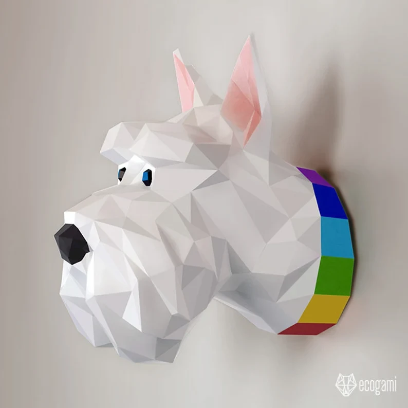 Scottie papercraft sculpture, printable 3D puzzle, papercraft Pdf template to make your Scottish Terrier dog wall décor