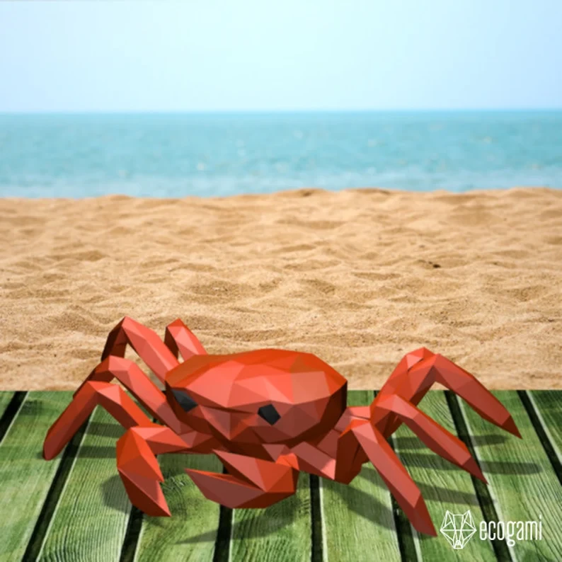 Crab papercraft sculpture, printable 3D puzzle, papercraft Pdf template to make your marine life decor