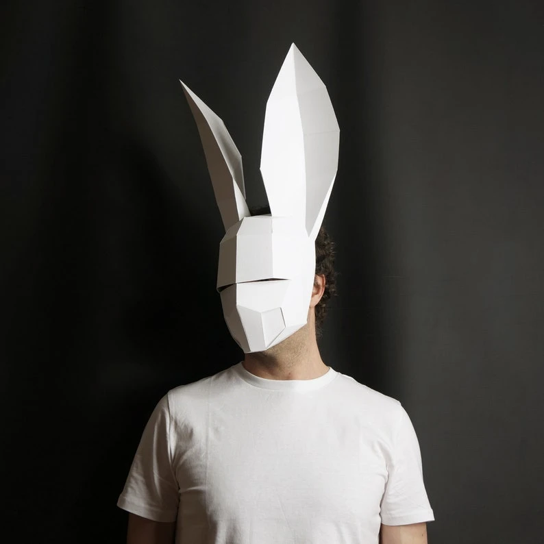 White Rabbit, 3D Papercraft Mask Template, Low Poly Paper Mask, Unique Halloween Costume, Cosplay PDF Pattern