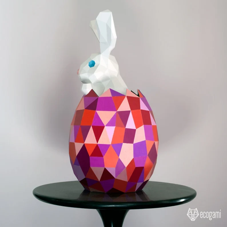 Easter rabbit egg papercraft sculpture, printable 3D puzzle, papercraft Pdf template to make your Easter decor