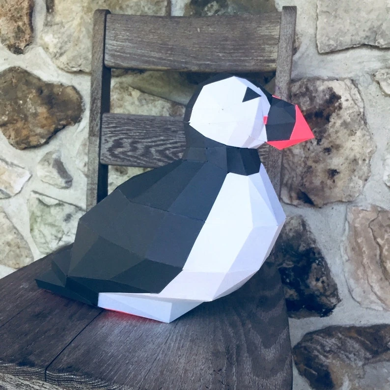 Puffin 3d papercraft. With this purchase you get PDF digital downloadable files for this DIY (do it yourself) paper sculpture.