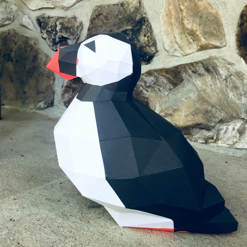 Puffin 3d papercraft. With this purchase you get PDF digital downloadable files for this DIY (do it yourself) paper sculpture.