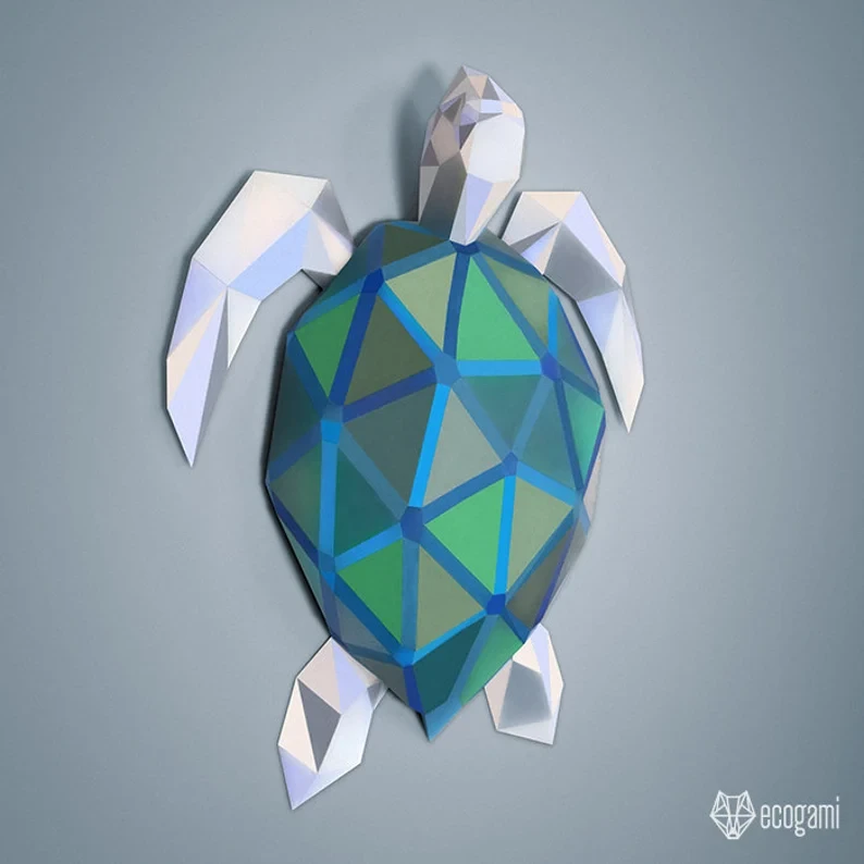 Sea turtle papercraft sculpture, printable 3D puzzle, papercraft Pdf template to make your marine life decor
