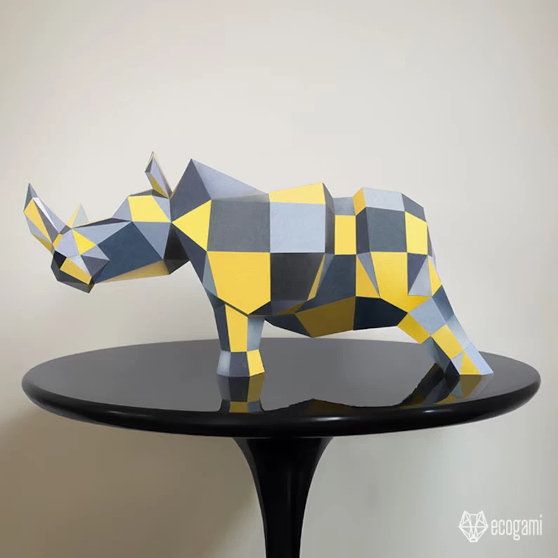 Rhino paper sculpture, printable papercraft puzzle, 3D papercraft Pdf template to make your African art