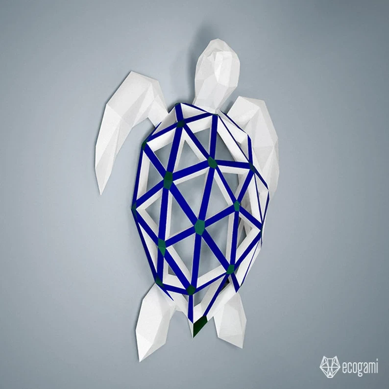 Sea turtle papercraft sculpture, printable 3D puzzle, papercraft Pdf template to make your marine life decor