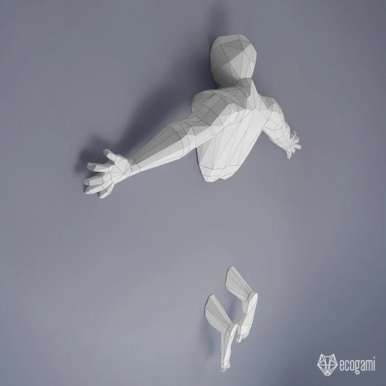 Falling man papercraft sculpture, printable 3D puzzle, papercraft Pdf template to make your human paper statue