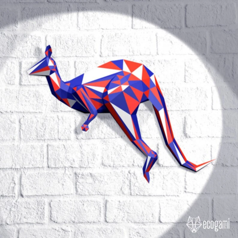 Kangaroo papercraft trophy, printable 3D puzzle, papercraft Pdf template to make your Australia wall decor