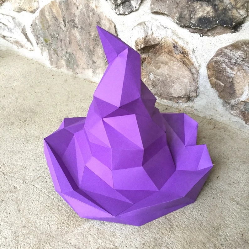 Sorcerer's witch hat 3D papercraft. You get PDF digital file templates and instructions for this DIY modern paper sculpture.