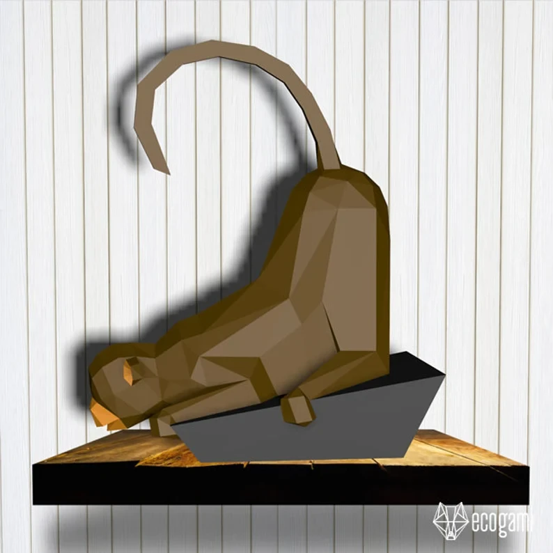Monkey papercraft sculpture, printable 3D puzzle, papercraft Pdf template to make your monkey ornament