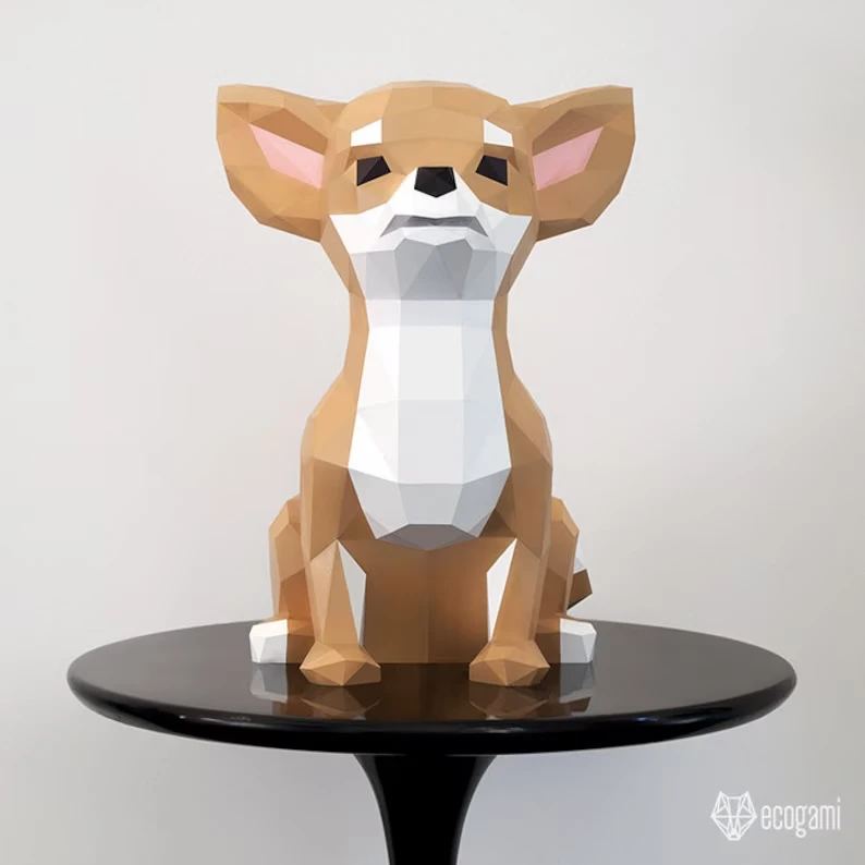 Chihuahua papercraft sculpture, printable 3D puzzle, papercraft Pdf template to make your chihuahua art