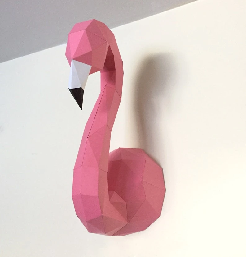 Flamingo Wall 3D Papercraft. With this purchase you get PDF digital downloadable files for this DIY paper sculpture.