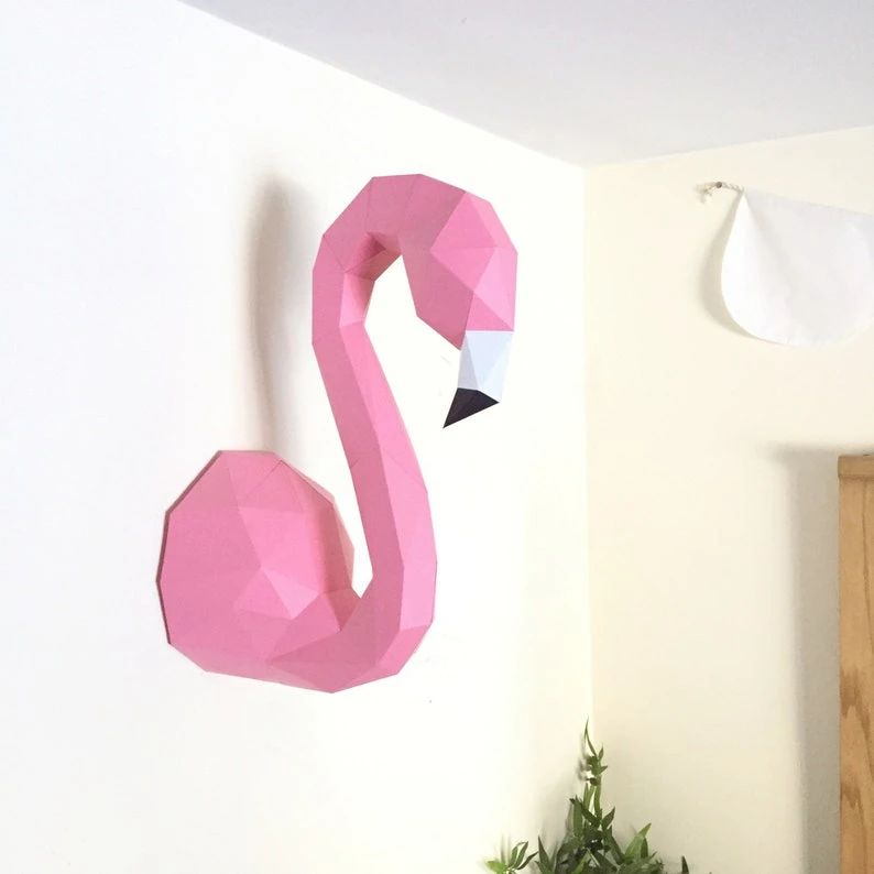 Flamingo Wall 3D Papercraft. With this purchase you get PDF digital downloadable files for this DIY paper sculpture.