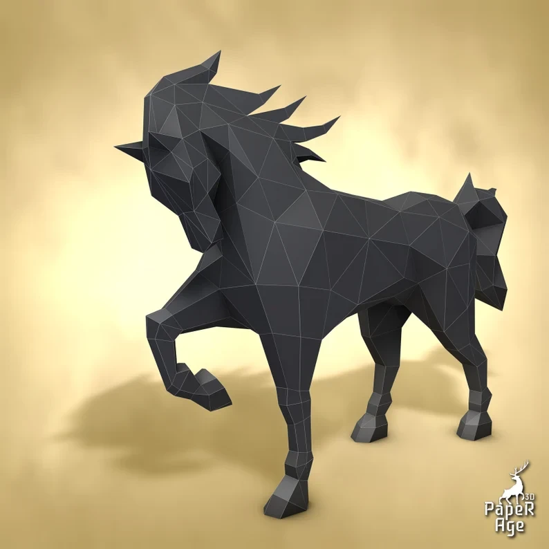 Horse, Papercraft, Pepakura, Lowpoly, Low Polygon, 3D Papercraft, handmade, Paper Sculptures, DIY origami, Design, Decor