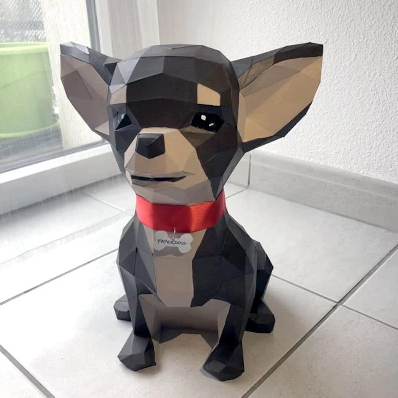 Chihuahua papercraft sculpture, printable 3D puzzle, papercraft Pdf template to make your chihuahua art