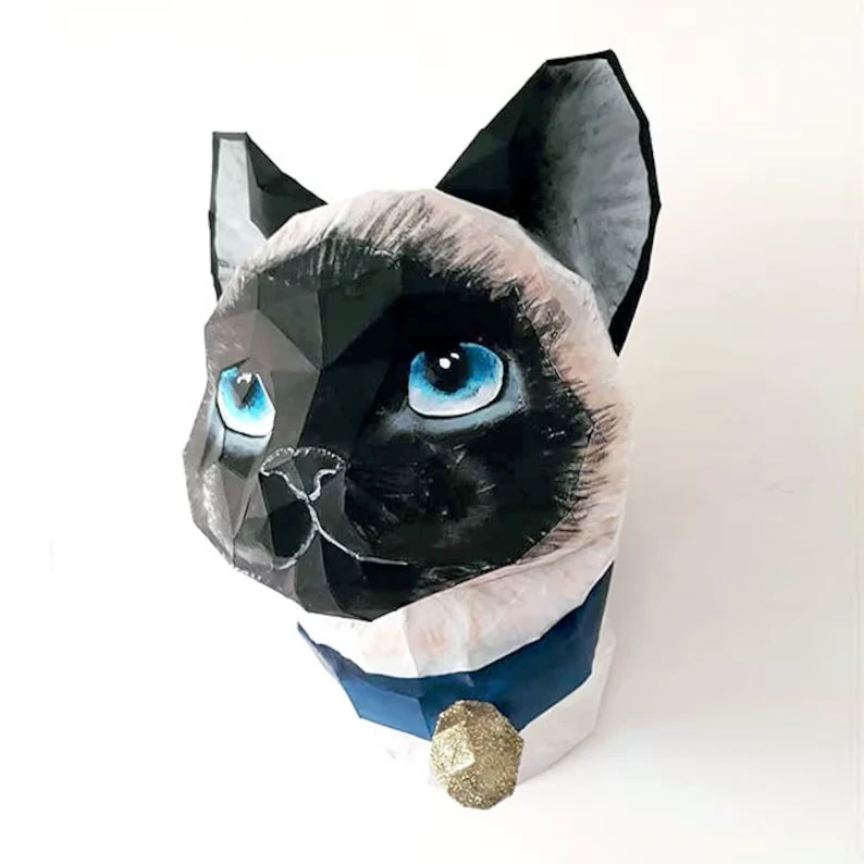 Cat head papercraft sculpture, printable 3D puzzle, papercraft Pdf template to make your cat wall décor