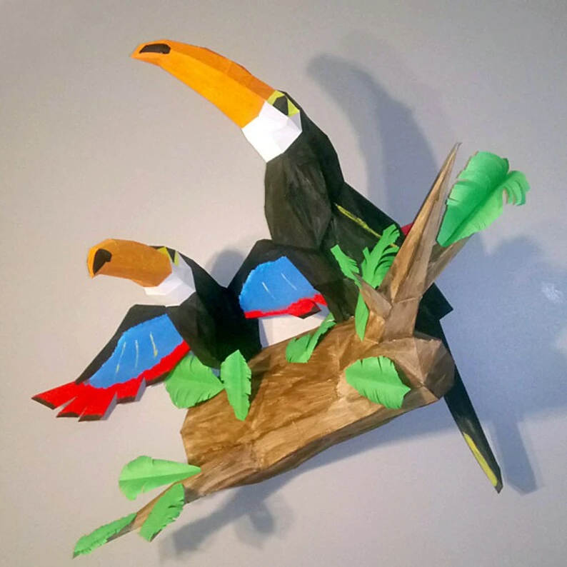 Toucan papercraft sculpture, printable 3D puzzle, papercraft Pdf template to make your toucan art