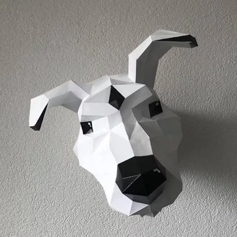 Dog head papercraft sculpture, printable 3D puzzle, papercraft Pdf template to make your dog wall décor