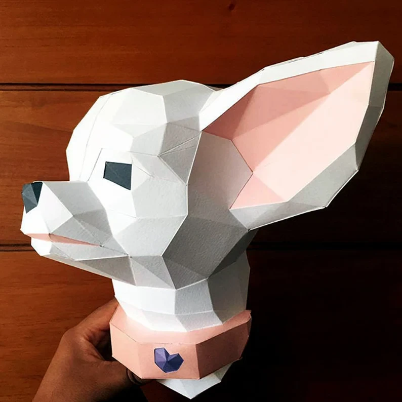 Chihuahua papercraft sculpture, printable 3D puzzle, papercraft Pdf template to make your chihuahua dog wall décor