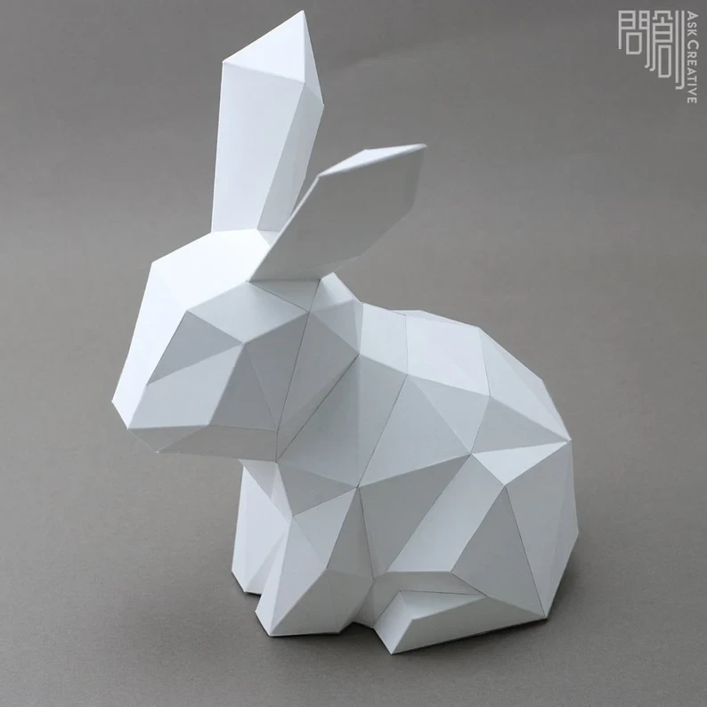 Rabbit paper model , Bunny paper model ,Papercraft , DIY , Low poly , Bunny Model , PDF Papercraft , Rabbit Model , Bunny low poly