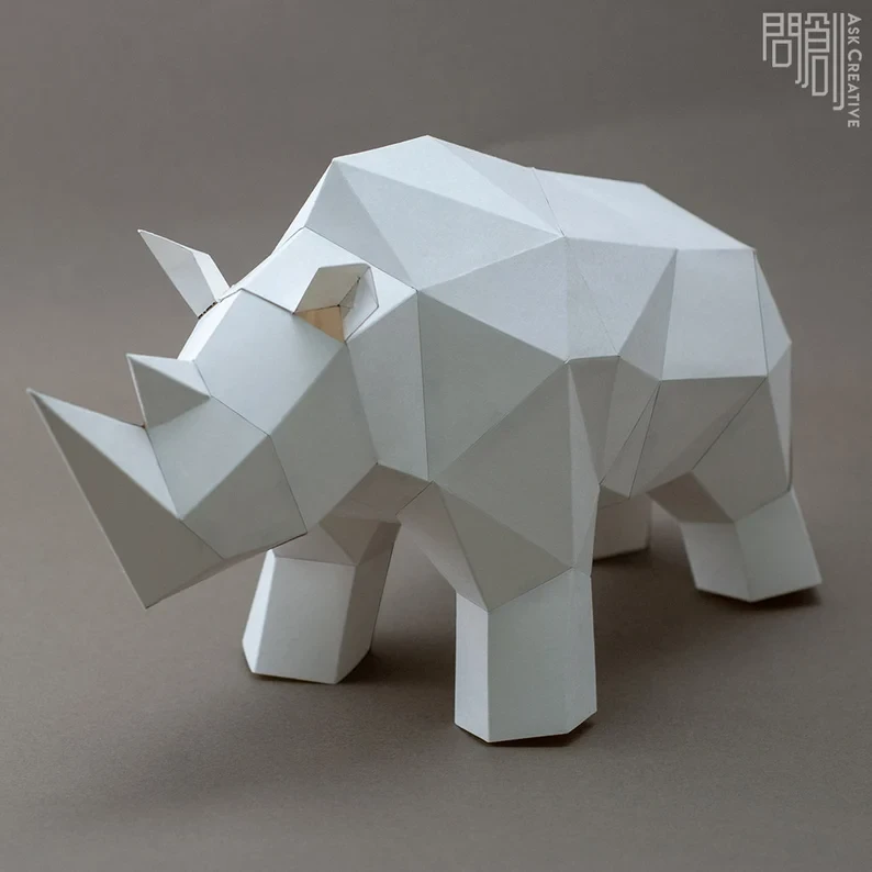 Rhino paper model ,Papercraft , DIY , Low poly , PDF Papercraft , Rhino Model , Rhino low poly , Rhino