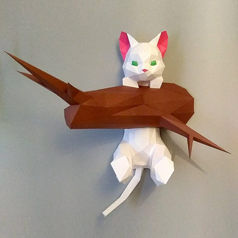 Cat papercraft sculpture, printable 3D puzzle, papercraft Pdf template to make your cat sculpture