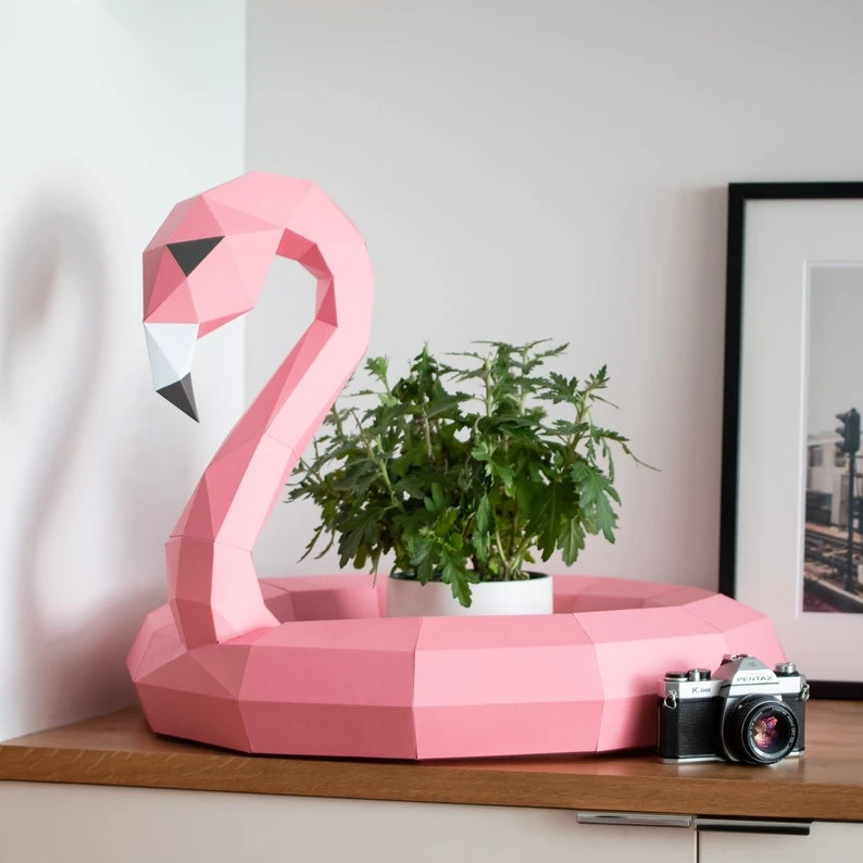 Flamingo flaotie 3d papercraft model. You get PDF digital file templates and instructions for these DIY modern paper sculpture.