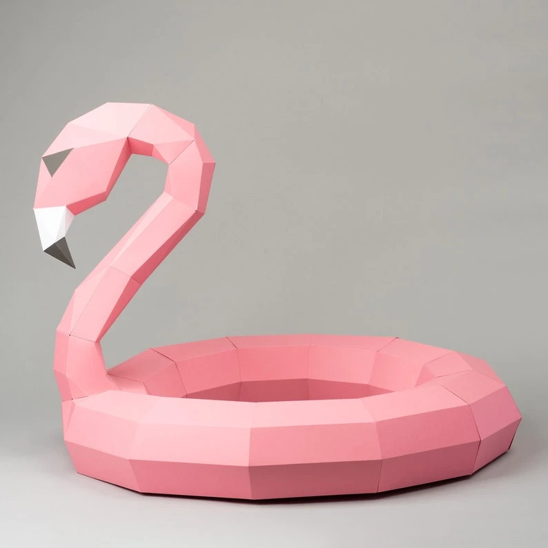 Flamingo flaotie 3d papercraft model. You get PDF digital file templates and instructions for these DIY modern paper sculpture.