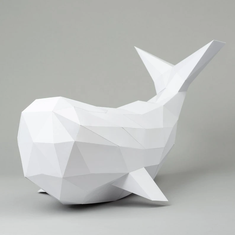 Whale 3d papercraft. With this purchase you get PDF digital downloadable files for this DIY (do it yourself) paper sculpture.