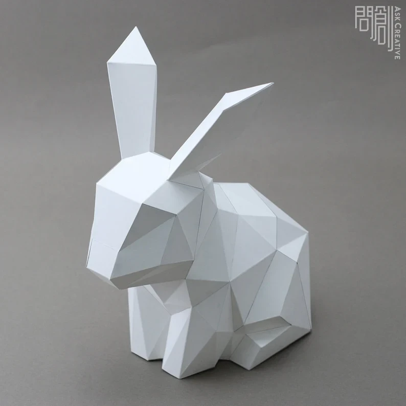 Rabbit paper model , Bunny paper model ,Papercraft , DIY , Low poly , Bunny Model , PDF Papercraft , Rabbit Model , Bunny low poly