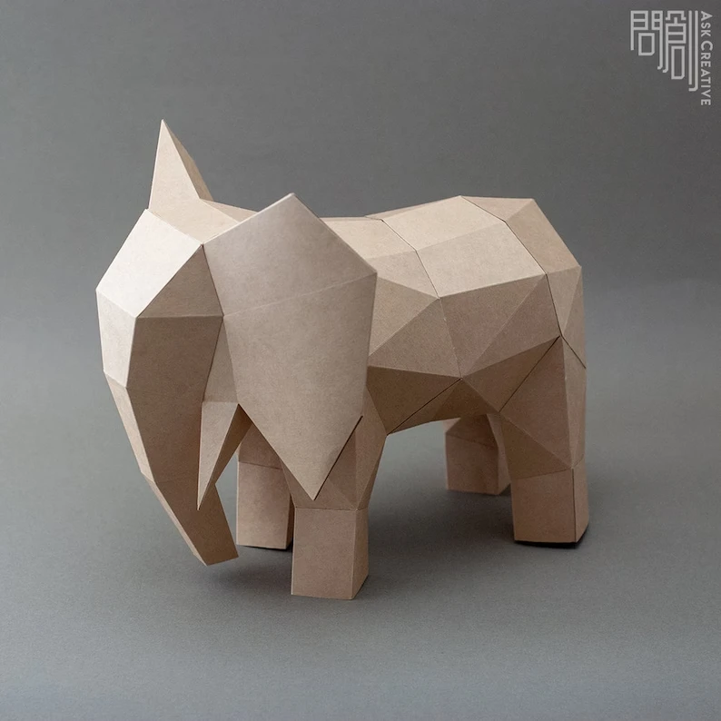 Elephant paper Model , Papercraft , DIY , Low poly , Elephant Model , PDF Papercraft , Elephant , Elephant low poly