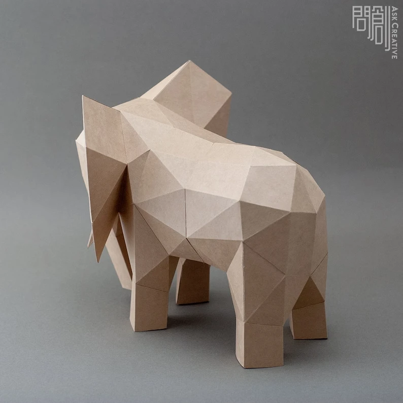 Elephant paper Model , Papercraft , DIY , Low poly , Elephant Model , PDF Papercraft , Elephant , Elephant low poly