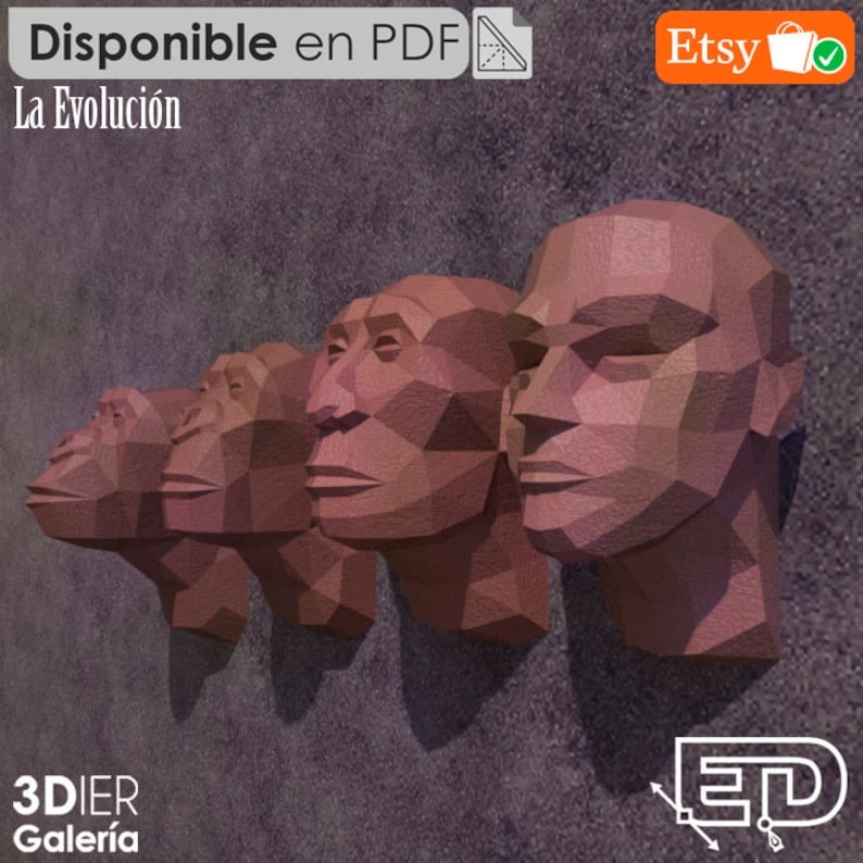 The Human Evolution PDF Papercraft Templates, Paper Art and Craft for Home Decor, DIY, 3DIER, PDF Patterns, Papercraft Templates, Low Poly