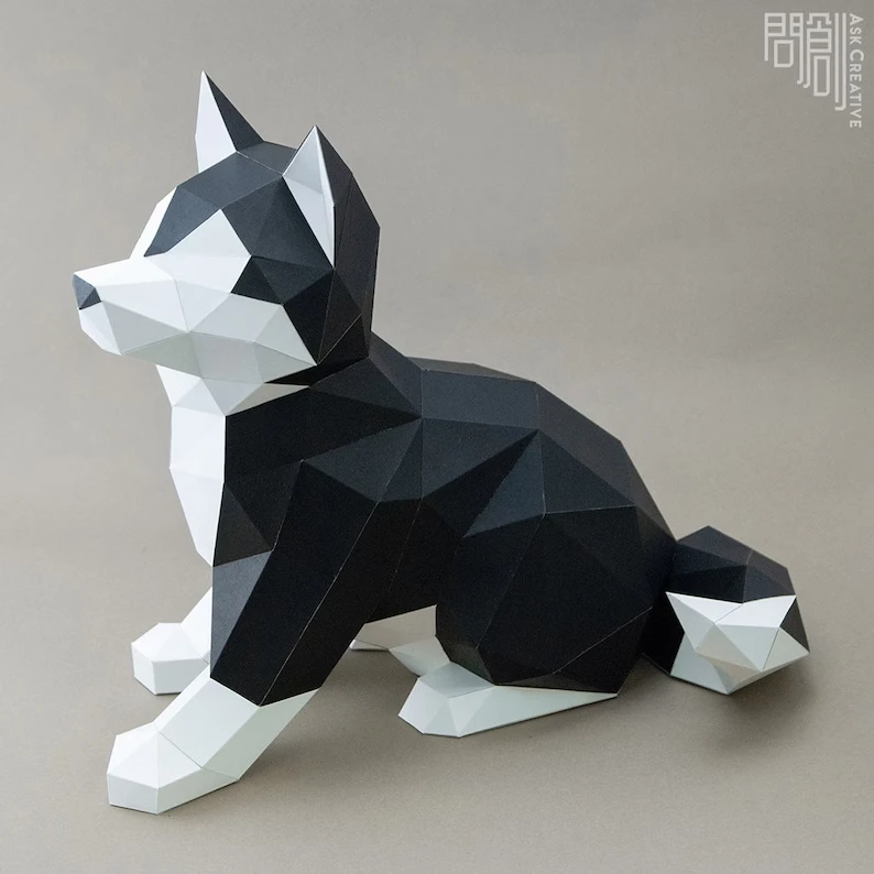 Husky paper model ,Papercraft , DIY , Low poly , PDF Papercraft , Husky Model , Husky low poly , Husky