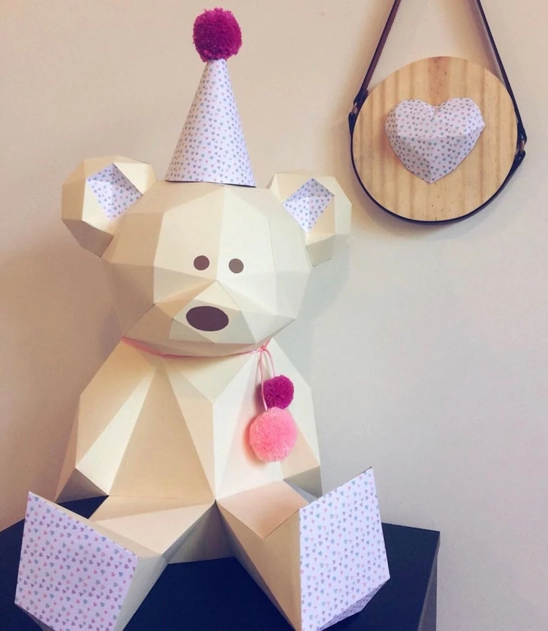 Teddy Bear 3d papercraft. You get PDF digital file with this improved template and instruction for DIY minimalist Teddy Bear.