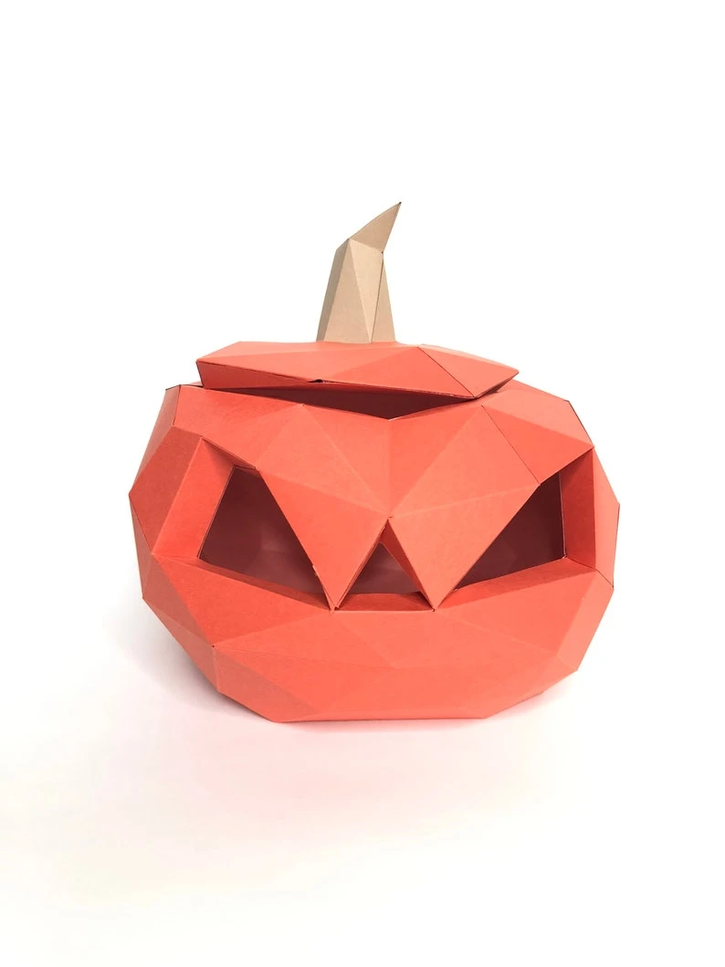 Scary Pumpkin Papercraft. You get PDF digital file with template pattern and instruction for model DIY 3d papercraft lowpoly paper