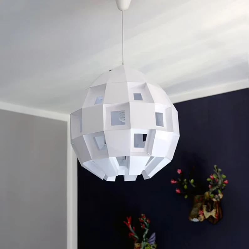 Paper lamp shade, printable lampshade template MOD, papercraft Pdf template to make your geometric lampshade