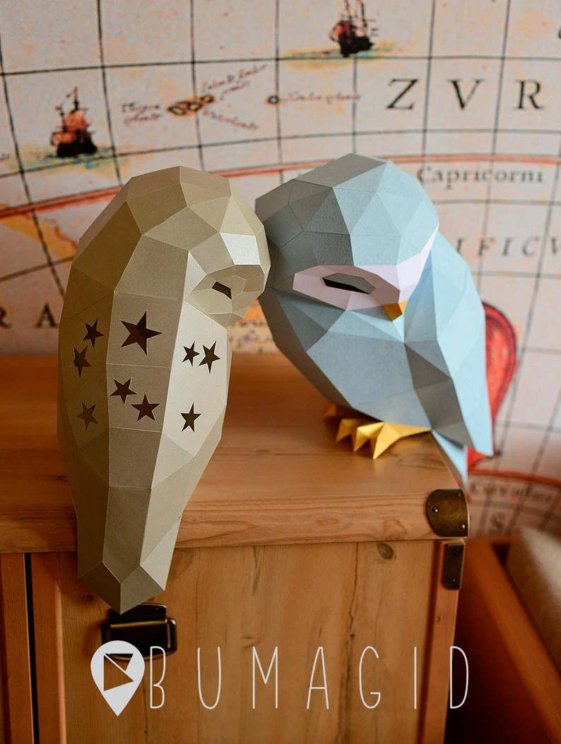 Owl Lamp for Creative Crafts & Decor, PDF Template, Paper Sculpture, DIY, Pepakura Pattern, Handmade, Papercraft, Lowpoly, Lowpoly Papercraft, BUMAGID