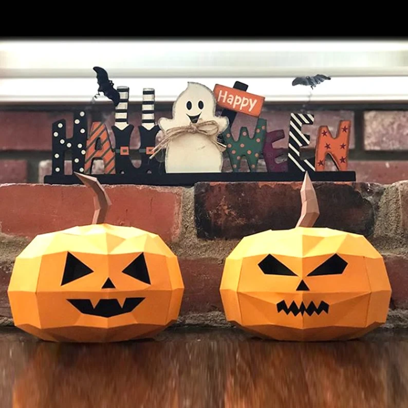 Halloween pumpkins papercraft sculpture, printable 3D puzzle, papercraft Pdf template to make your DIY Halloween decor