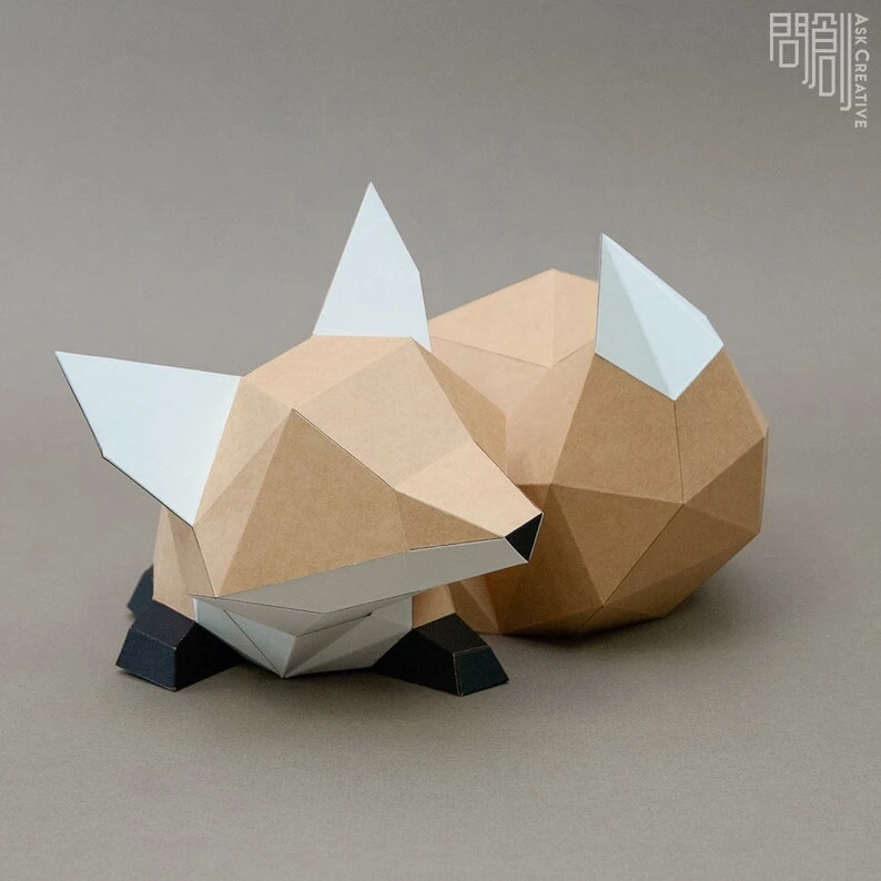 Fox paper model,Papercraft , DIY , Low poly , PDF Papercraft , Fox Model , Fox low poly