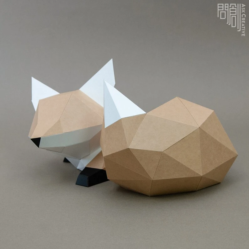 Fox paper model,Papercraft , DIY , Low poly , PDF Papercraft , Fox Model , Fox low poly